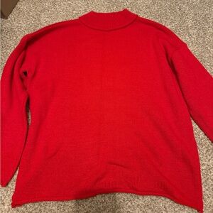 Red Cozy Sweater with Ribbed Hem
